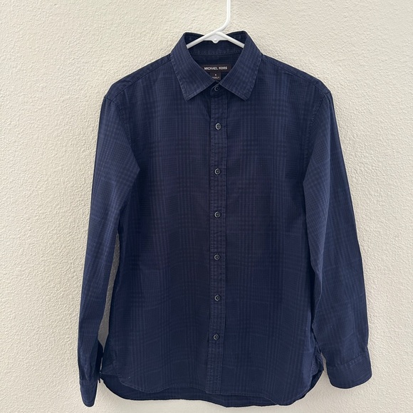 Michael Kors Blue Plaid Slim Fit Men’s Button down Small - Picture 1 of 10